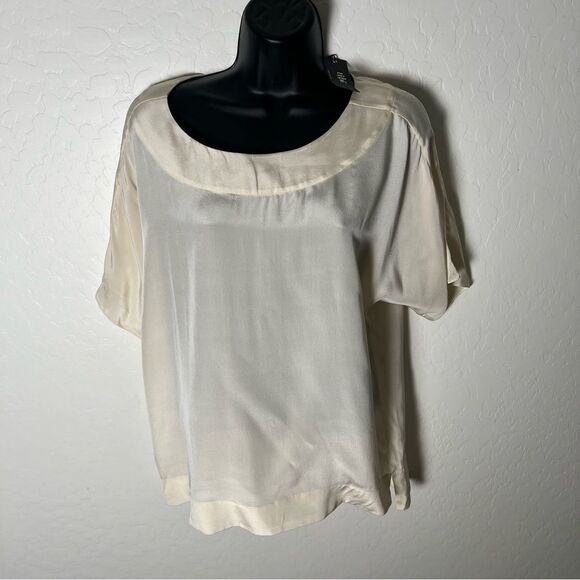 Tibi Cream Ivory 100% Silk Popover Dolman Sleeves Lightweight Sit Hem Blouse S - Picture 3 of 8